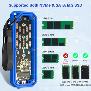 Zinc Alloy M.2 NVMe & SATA to USB C Enclosure, M.2 SSD to USB C Reader Adapter for Both M.2 (M Key, B+M Key) PCIE 3.0 and NGFF, for 2280 2260 2242 2230, Rugged Water Dust Resistance Case