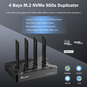 4 Bays M.2 NVMe Duplicator Offline Cloner USB 4 Type C to SSD Docking Station, 40Gbps M.2 Copy Reader for (M Key, B+M Key) PCIE Dock, Size for 22110 2280 2260 2242 2230 Enclosure - Pilot C4C